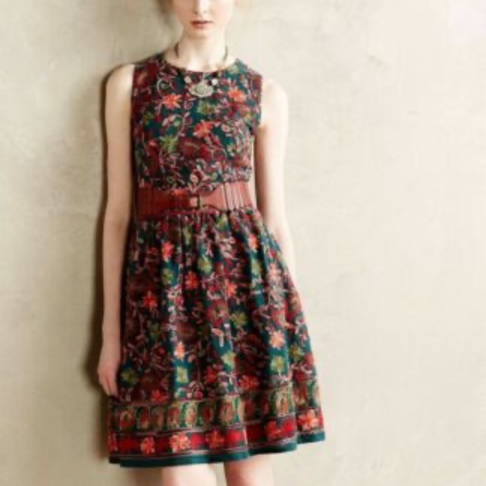 Anthropologie Needlepoint Garden Dress